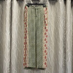 Kaari Blue Olive and White Patterned Boho style lined pants Ladies Size M